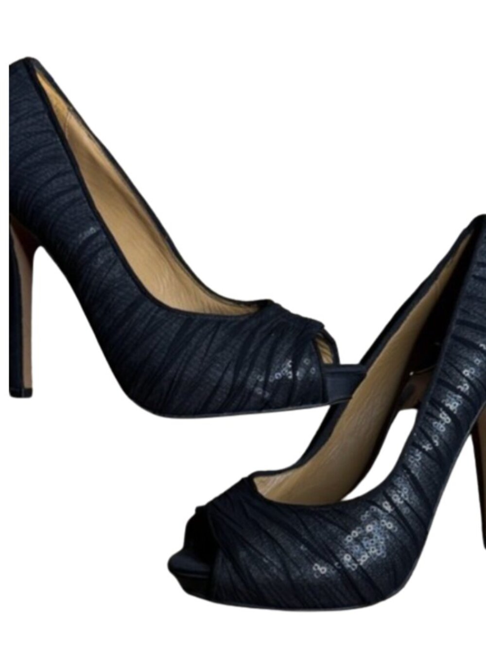 Badgley Mischka Black Peep-Toe High Heels - Shimmer Y2K